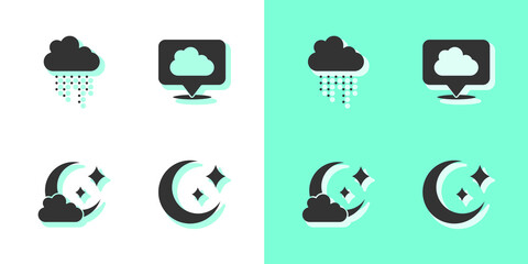 Wall Mural - Set Moon and stars, Cloud with rain, moon and Location cloud icon. Vector