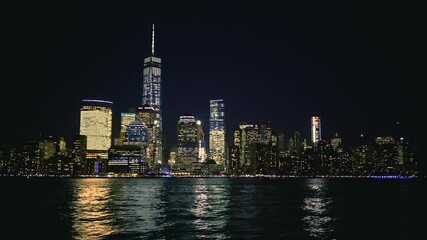 Fototapete - Downtown Manhattan skyline at night, New York city