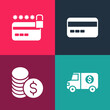 © Kostiantyn - Set pop art Armored truck, Coin money with dollar, Credit card and lock icon. Vector