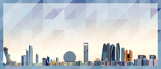 Fototapete - Abu Dhabi skyline vector colorful poster on beautiful triangular texture background