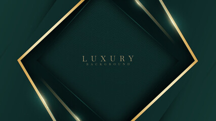 Elegant dark green shade background with line golden elements. Realistic luxury paper cut style 3d modern concept. vector illustration for design.