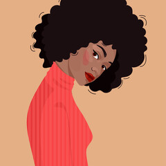 beautiful African American black girl in pink longsleeve with a chic head of hair on her head