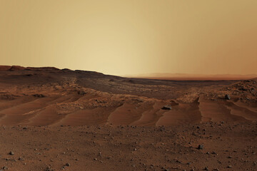 Canvas Print - landscape of the red planet mars. desert, rocks and mountains on mars.