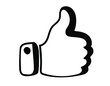 © Logvin art - Hand drawn Thumb up icon in doodle style. Testimonials, like and customer relationship management concept.  Isolated on white background