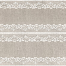 Off-White Lace On Grey Linen Texture