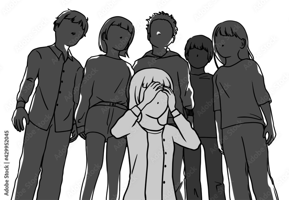 集団いじめを受ける女の子のイラスト