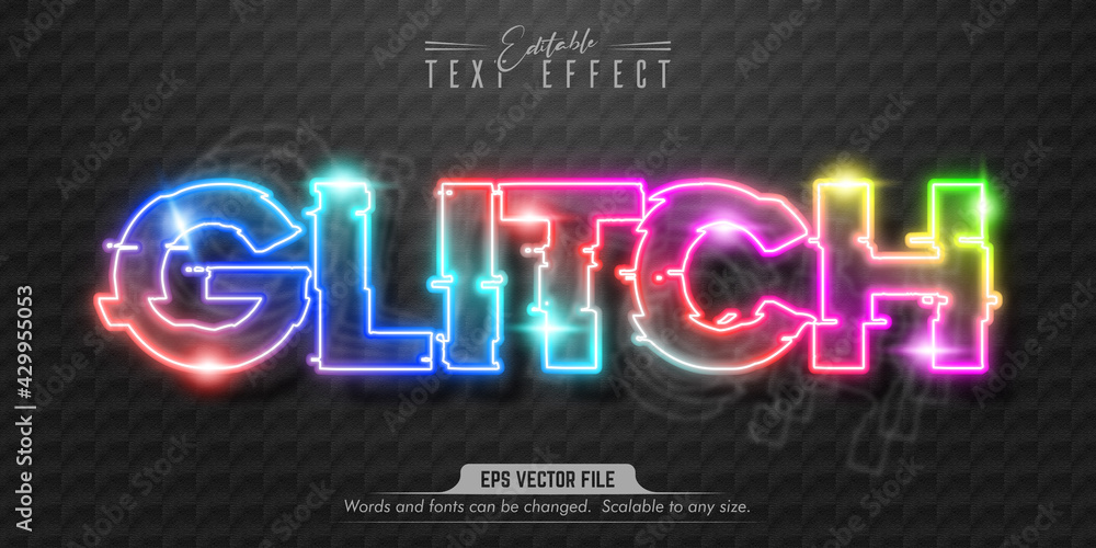Glitch text, neon style editable text effect - obrazy, fototapety, plakaty 