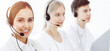 © Iryna - Call center in sunny office. Group of diverse operators at work. Beautiful woman in headset communicating with customers of telemarketing service