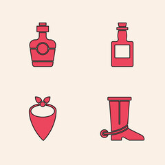 Poster - Set Cowboy boot, Tequila bottle, and bandana icon. Vector