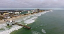 Daytona Beach Main Street Pier Aerial View In A Cloudy Day, Daytona Beach, Florida FL, USA.