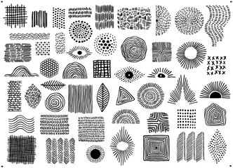 abstract black color geometric dot line and curves art shapes and forms, spotted doodles set, isolat