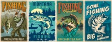 Fishing Vintage Colorful Posters Set