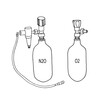 © Олеся Мирошкина - Medical tanks with oxygen and nitrous oxide with a hose. Linear gas cylinder icon, contour vector illustration. Medical equipment for treatment, respiratory relief, anesthesia.