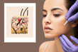 © Peakstock - Mesothreads. Face contour lifting procedure. Needle with meso threads near a female face