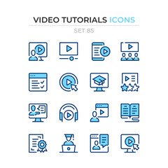 Wall Mural - video tutorials icons. vector line icons set. premium quality. simple thin line design. modern outli