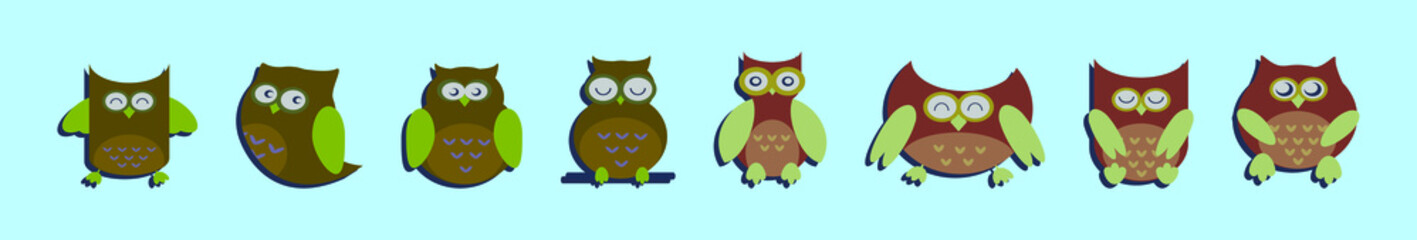 Wall Mural - set of owl. cartoon icon design template with various models. vector illustration isolated on blue background