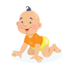 Canvas Print - Cute little Asian baby. In cartoon style. Isolated on white background. Vector illustration