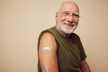 Portrait Of Senior Man After Getting Vaccine