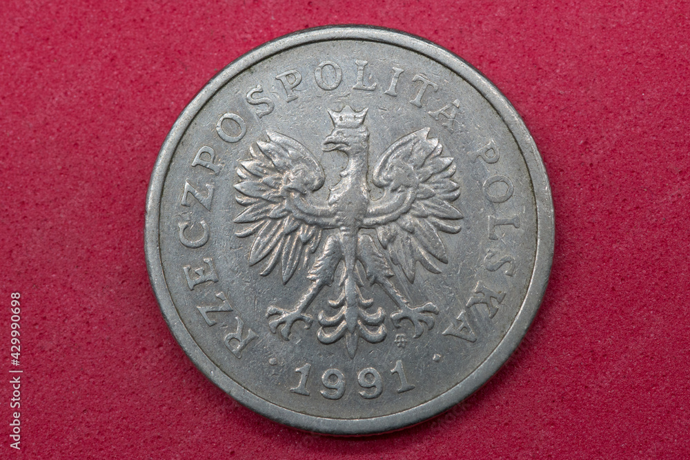 moneta bilon polska 1 złoty kolor srebrny - obrazy, fototapety, plakaty 