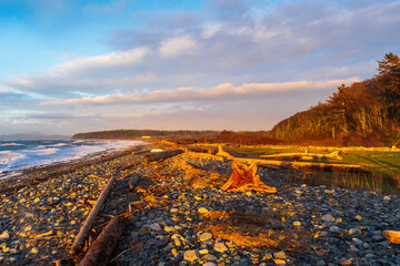 Wall Mural - Beautiful sunset at Whidbey Island beach, Washington, USA