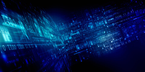 2d illustration abstract digital binary data on computer screen
