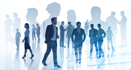 Sticker - Teamwork in international company, silhouettes of business people working