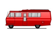 Red Camper Van Isolated On White