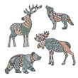 Set of forest animals with abstract patterns, zenart