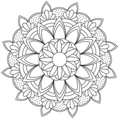 Wall Mural - Flower contour mandala with big petals, meditative coloring page vector illustration