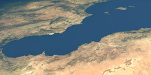 Alboran Sean In Planet Earth, Aerial View From Outer Space
