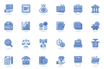 Leinwandbilder - Business finance web flat line icon. Bundle outline pictogram of money, accounting, management, bank payment, profit, company strategy concept. Vector illustration of icons pack for website design