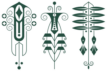 Wall Mural - Set of floral and plant tribal tattoos. Vector vignette for labels, sticker and other design.