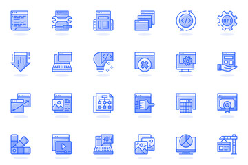 Poster - Web development flat line icon. Bundle outline pictogram of coding , interface elements, settings, site building, content, page navigation concept. Vector illustration of icons pack for website design