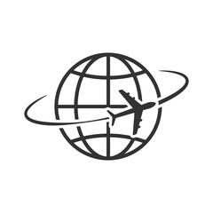 Wall Mural - airplane flying around world. aircraft world concept. travel symbol. vector illustration isolated on