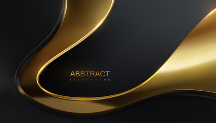Wall Mural - abstract background with black and golden wavy layers.
