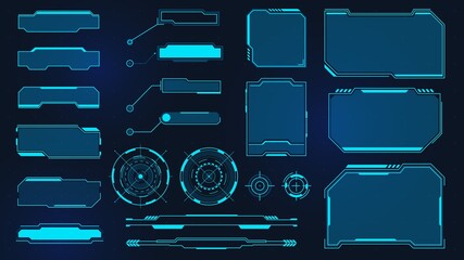 Wall Mural - futuristic frames. cyberpunk hud square screen, callout, title and radar. digital info box and sci f