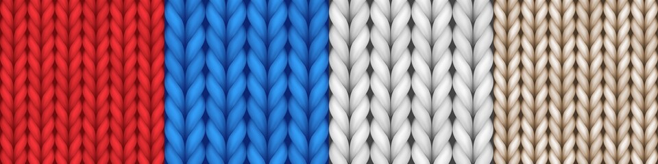 Set of knitted colorful seamless pattern. Multicolor knitting abstract background