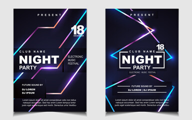 Wall Mural - Night dance party music layout cover design template background with colorful dark blue glitters style. Light electro vector for music event concert disco, club invitation, festival poster, flyer