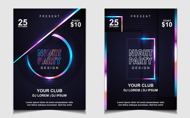 Wall Mural - Night dance party music layout cover design template background with colorful dark blue glitters style. Light electro vector for music event concert disco, club invitation, festival poster, flyer