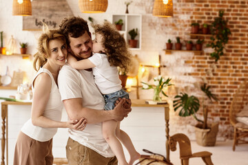 Wall Mural - happy family having fun in the kitchen