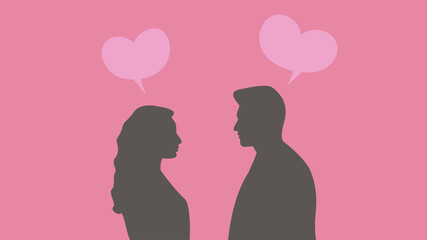 Wall Mural - Think about love. Silhouette of a couple in love.On the pink background. Illustration vector