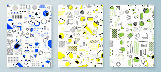 Aufkleber - Memphis design elements. Retro funky graphic, 90s trends designs and vintage geometric. Abstract poster signs or hipster shape. Modern abstract covers set, minimal covers design. Isolated symbols set