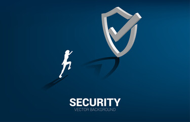 Poster - businessman running to 3D Protection shield icon. concept of guard security and safety