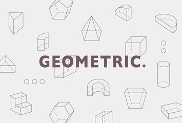 Perspective figures of various shapes are arranged in patterns. Simple pattern design template.