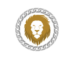 Wall Mural - Lion head in the chain circle logo