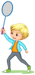 Sticker - A boy cartoon character playing badminton