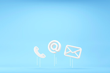 Fototapete - Contact us concept. Icon Telephone, Address and email on cyan background. 3d illustration