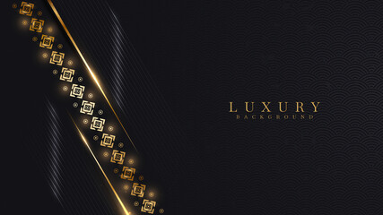 Luxury abstract background with golden lines on dark. modern black backdrop concept 3d style. Illustration from vector about modern template creative design.