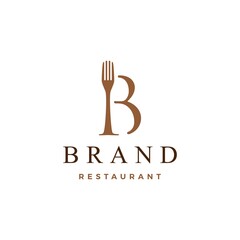 Wall Mural - b letter mark fork food restaurant logo vector icon illustration