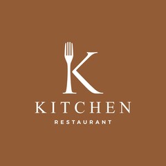 k letter mark fork food restaurant logo vector icon illustration